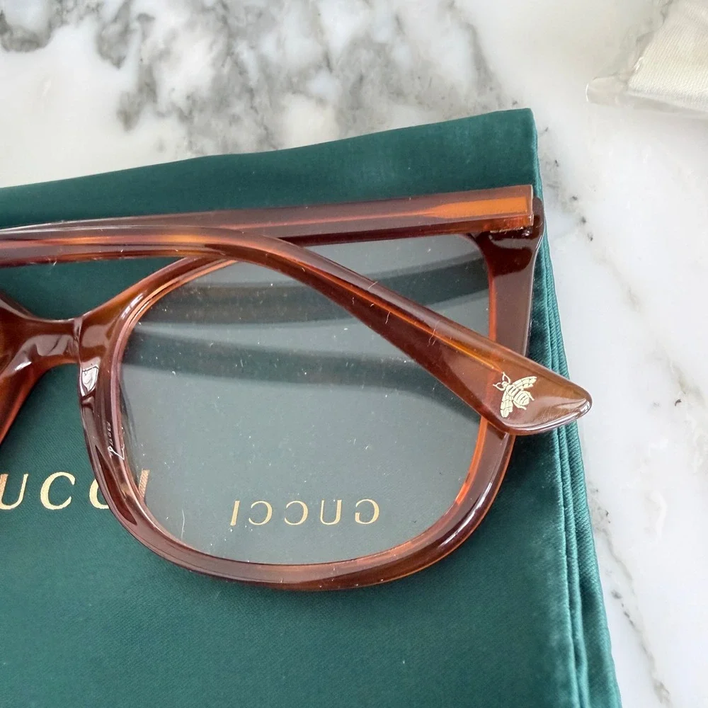 Gucci Eyeglass Frames GG0026O Brown Tortoise Gold Mens‎ Unisex
